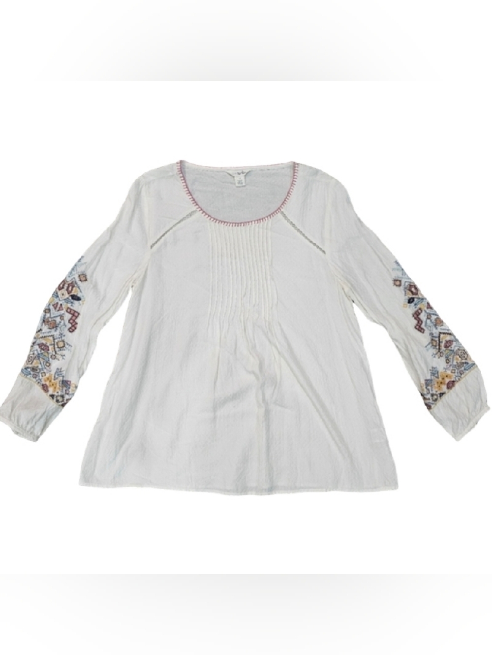 Caslon Ivory Embroidered Floral Peasant Blouse Boho Size XS Lightweight Viscose